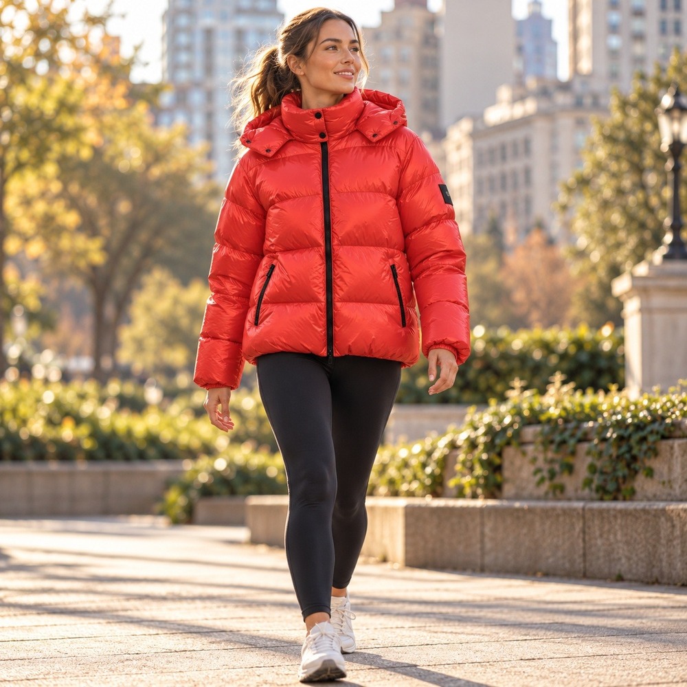Athleta Puffer Jacket Quilted Hooded Red Womens XXS 768238-00 Water Repellent